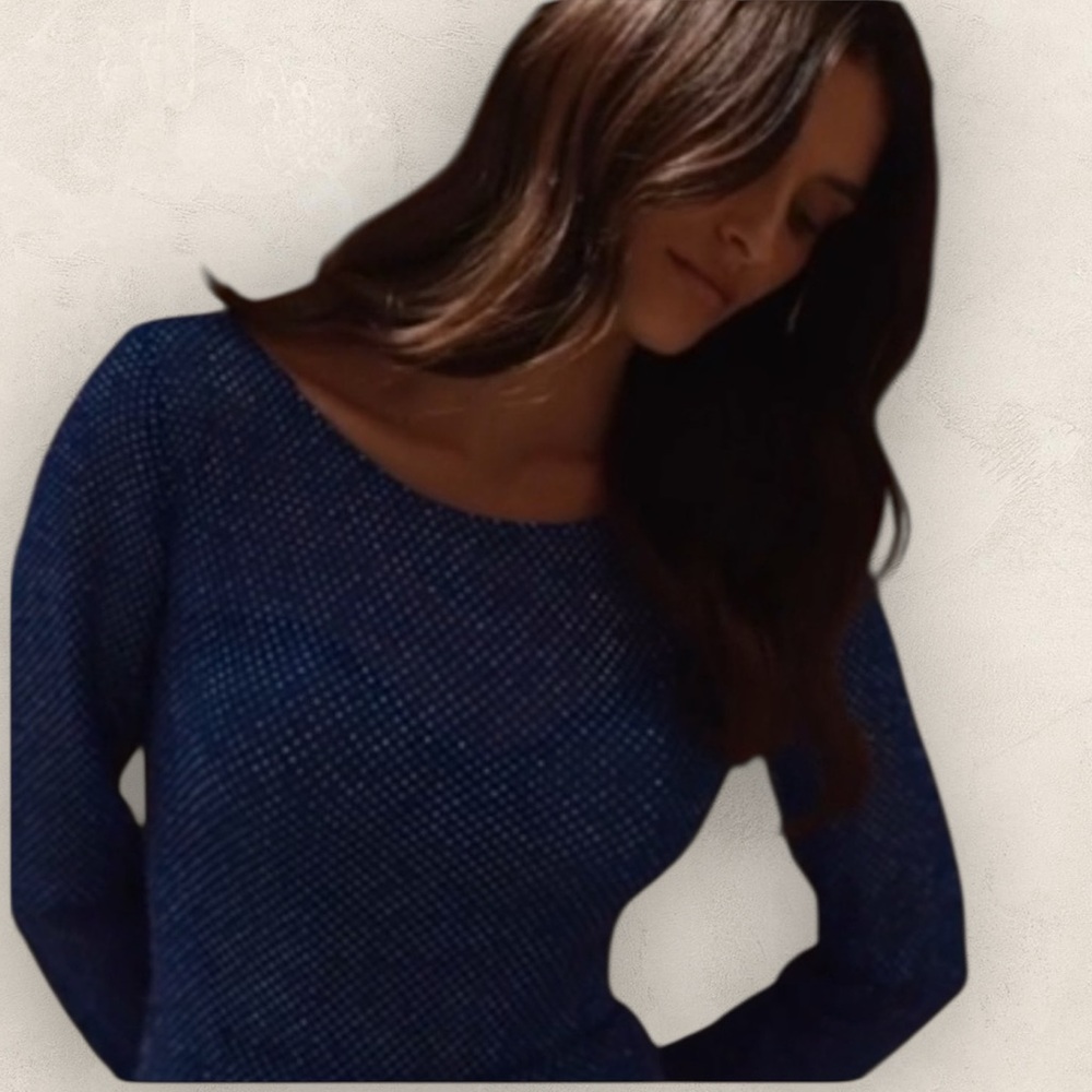 Metallic Sweater Knit Luxury Sparkle Blue Silver Shimmer Minimalist Size Medium